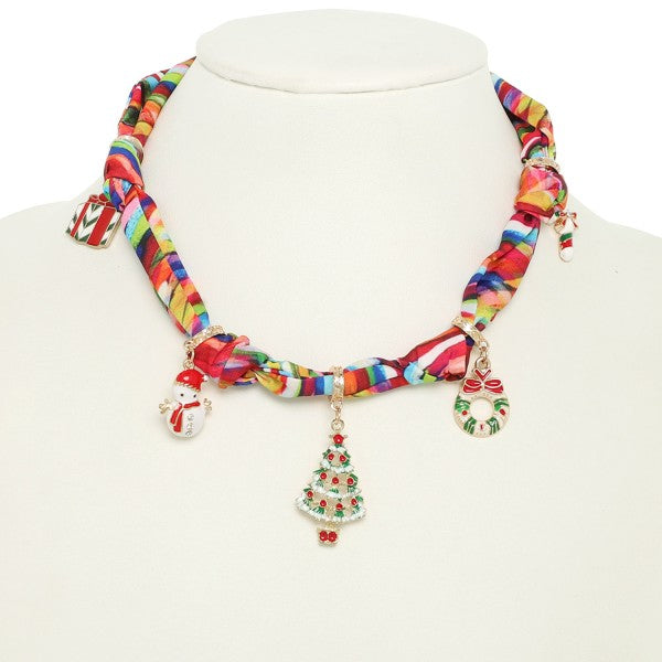 Bright Christmas Charm Scarf Necklace