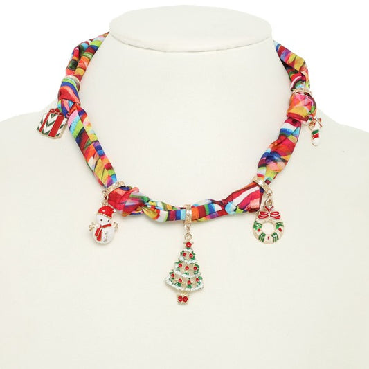 Bright Christmas Charm Scarf Necklace