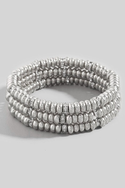 Rhinestone & Metallic Disc Beaded Bracelet Set