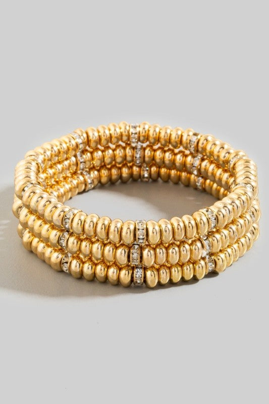 Rhinestone & Metallic Disc Beaded Bracelet Set