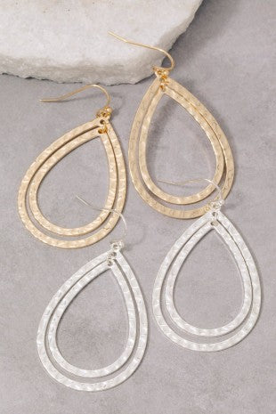 Hammered Metal Layered Teardrop Earring