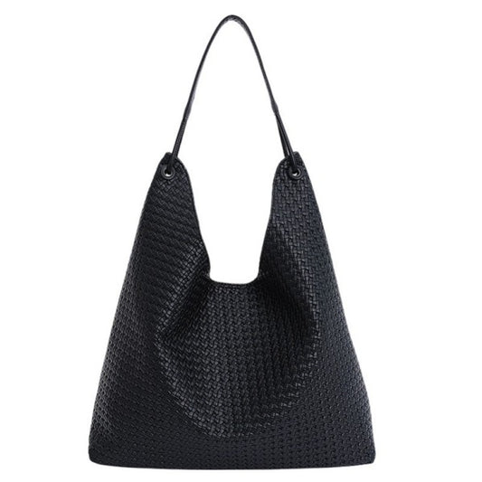 Faux Leather Woven Tote Shoulder Bag