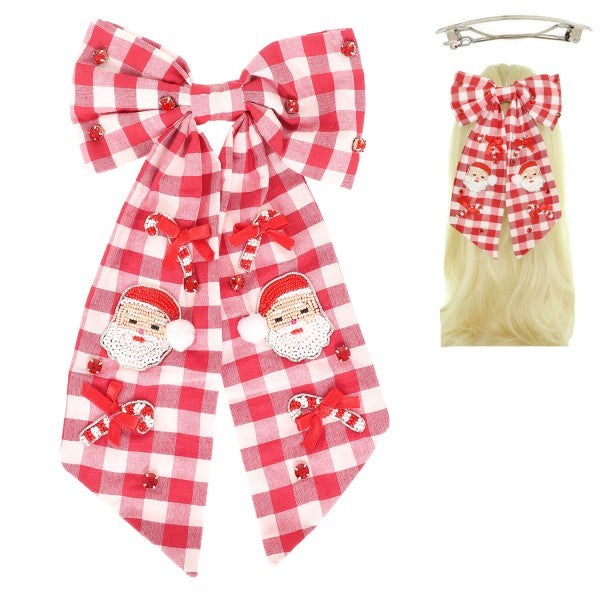 Santa Red Gingham Bow Hair Clip
