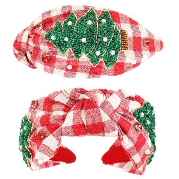 Holiday Red Gingham Knotted Headband