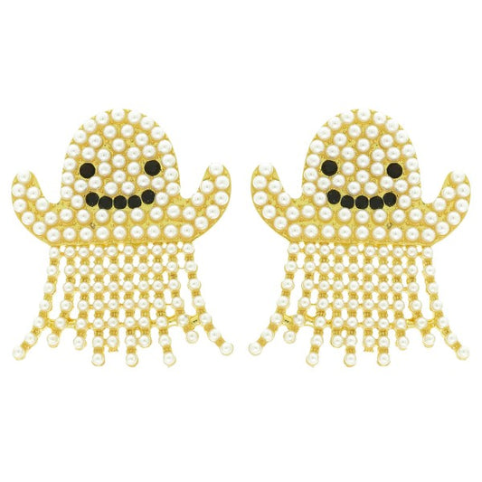 Large Pearl & Rhinestone Studded Ghost Earring