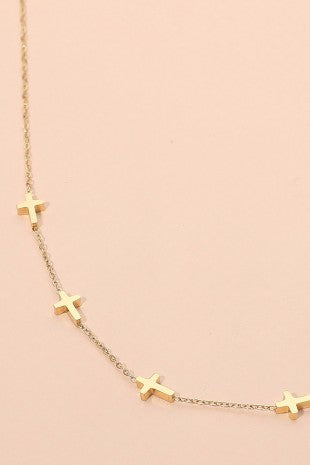 Gold Stationary Spaced Cross Necklace