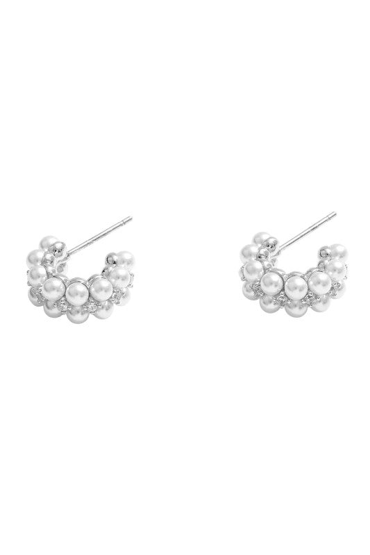 Pearl Cluster Mini Hoop Earrings