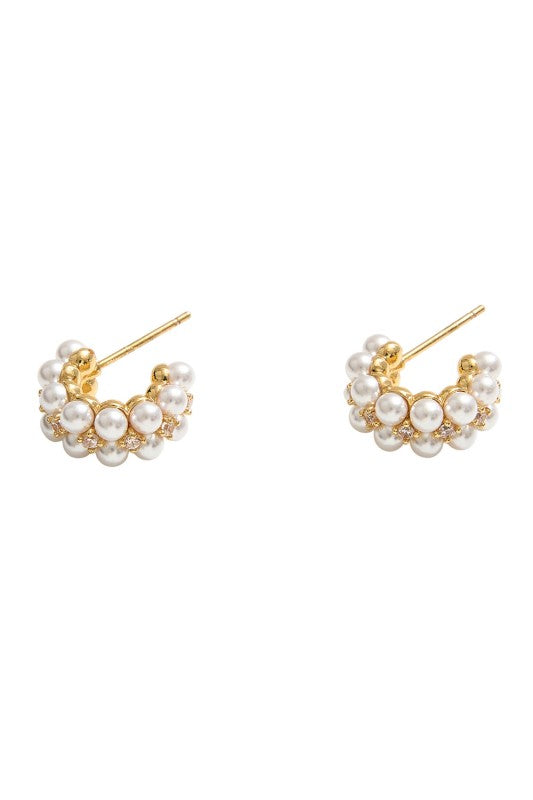 Pearl Cluster Mini Hoop Earrings