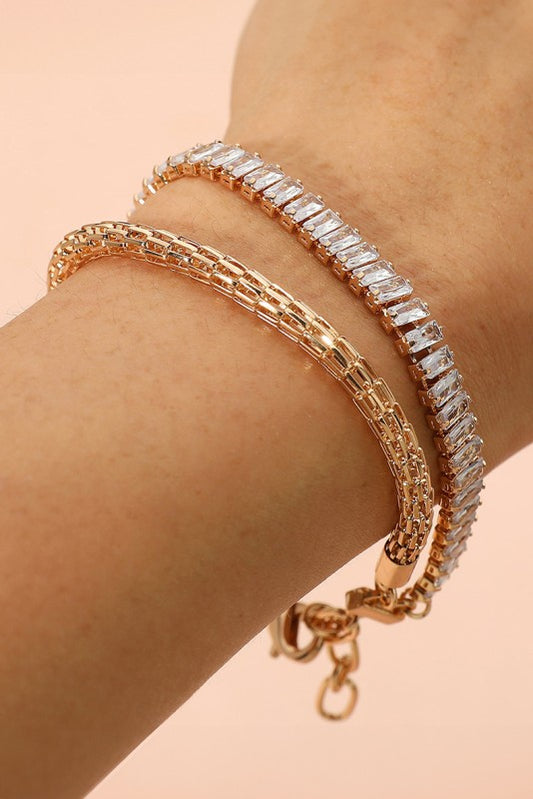 Layered Baguette Tennis & Chain Bracelet