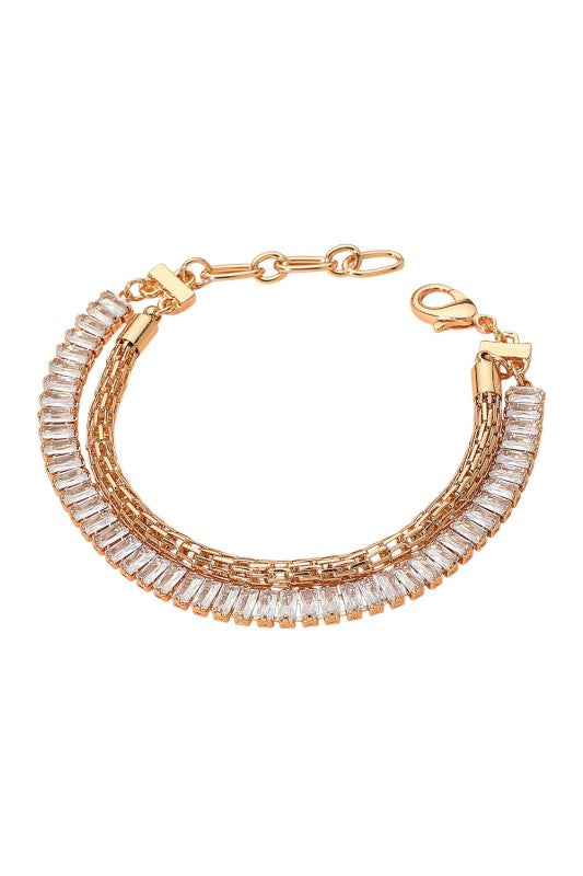 Layered Baguette Tennis & Chain Bracelet