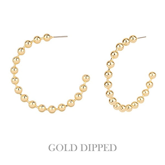 Large Gold Beaded Chain Hoop Earring