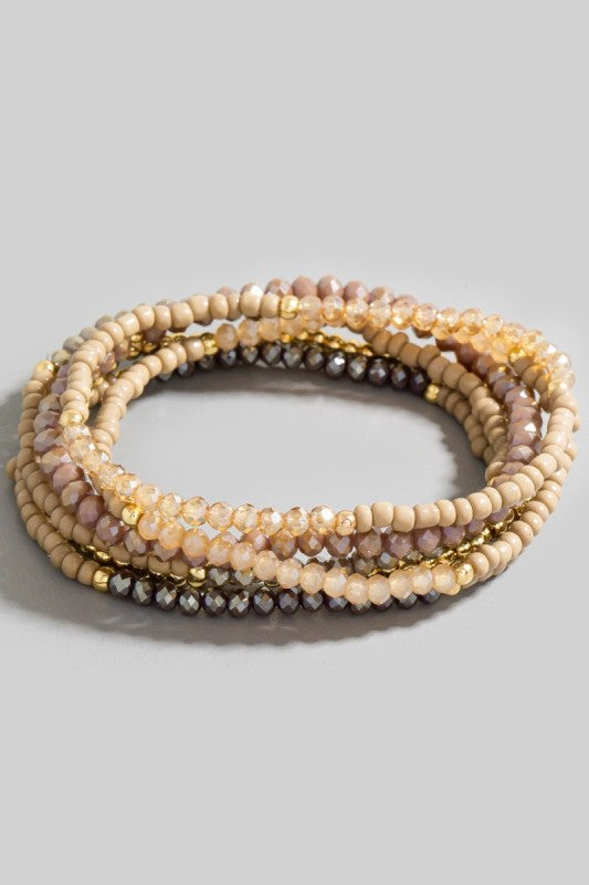 Seed Bead Mixed Bracelet Set-Neutral