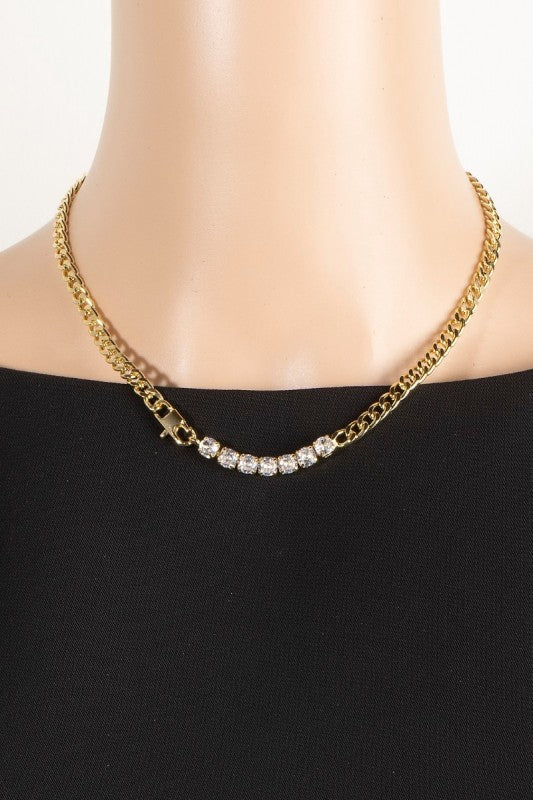 CZ Stone Curb Chain Necklace