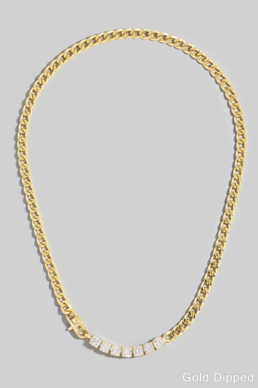 CZ Stone Curb Chain Necklace