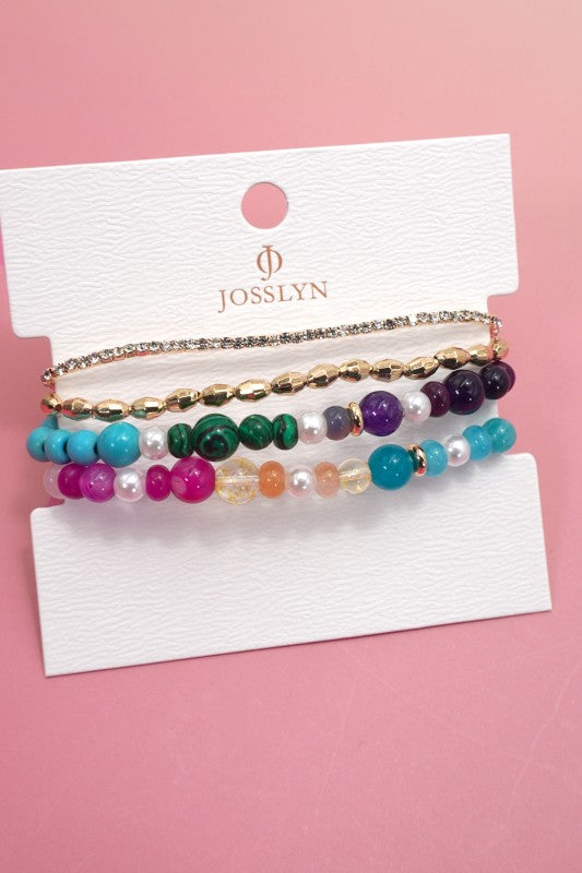 Multicolor Glass Bead & Gold Sparkle Bracelet Set