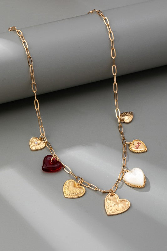 Multi Hearts Love Charm Paperclip Necklace
