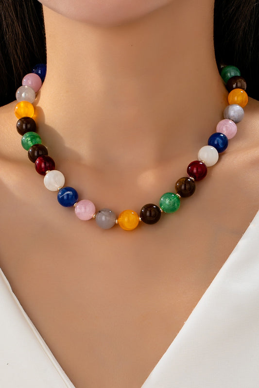Jewel Tone Round Beaded Necklace-Multi