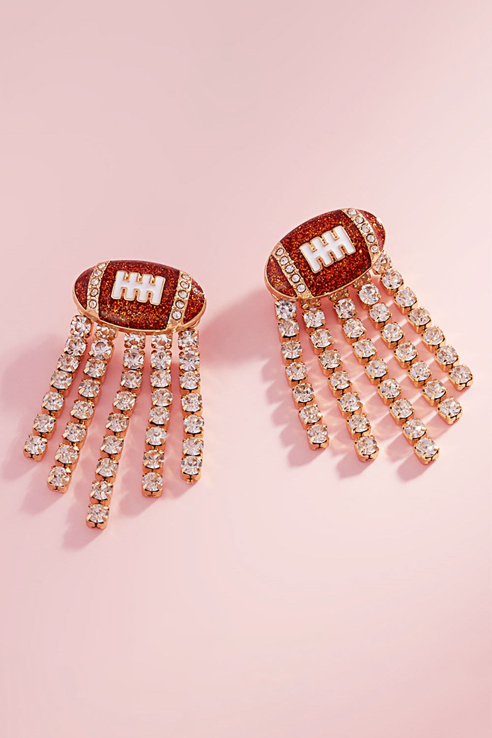 Rhinestone Fringe Football Earring