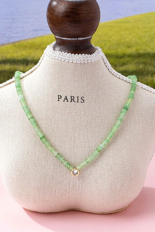 Stone Beaded Round Rhinestone Charm Necklace