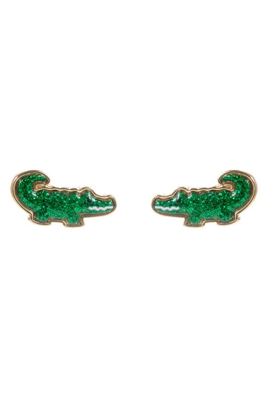 Green Glitter Gator Stud Earring