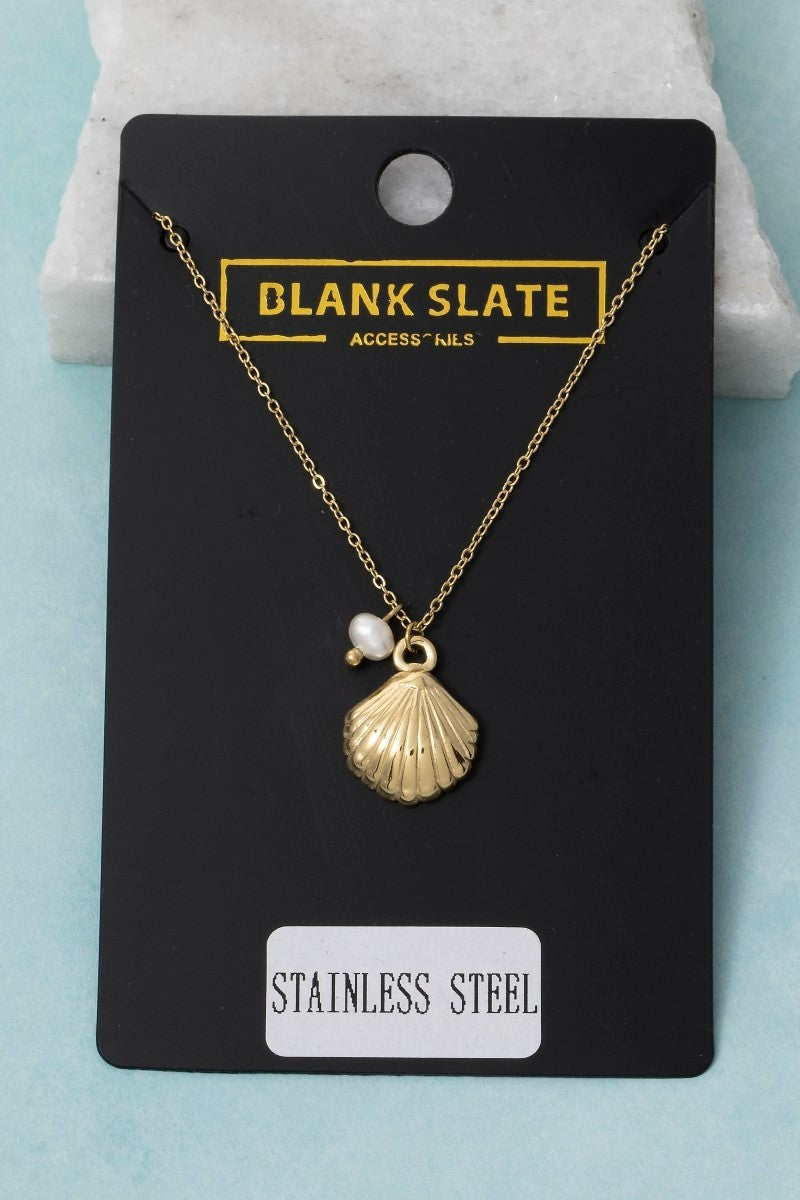 Gold Shell w/Pearl Charm Carded Necklace