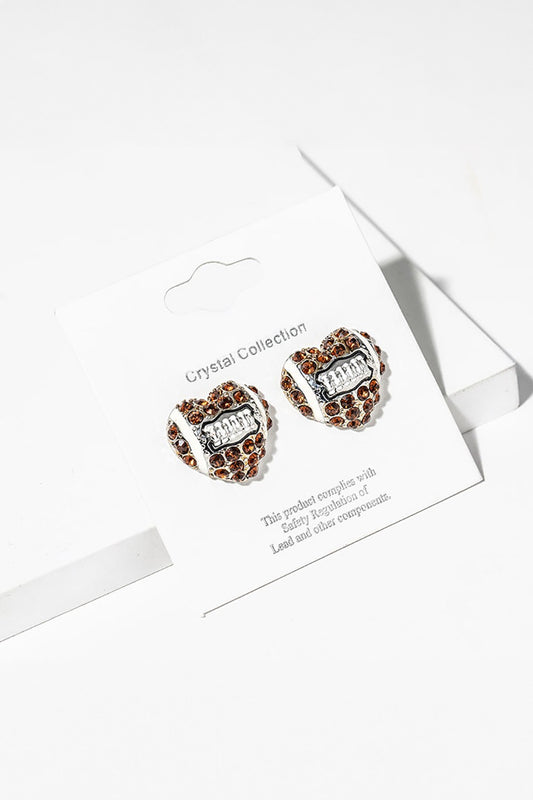 Rhinestone Heart Football Stud Earring