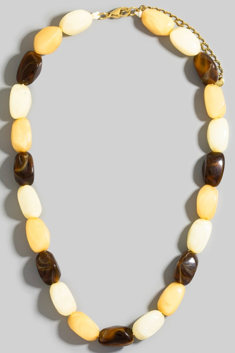 Chunky Tumbled Bead Necklace-Brown