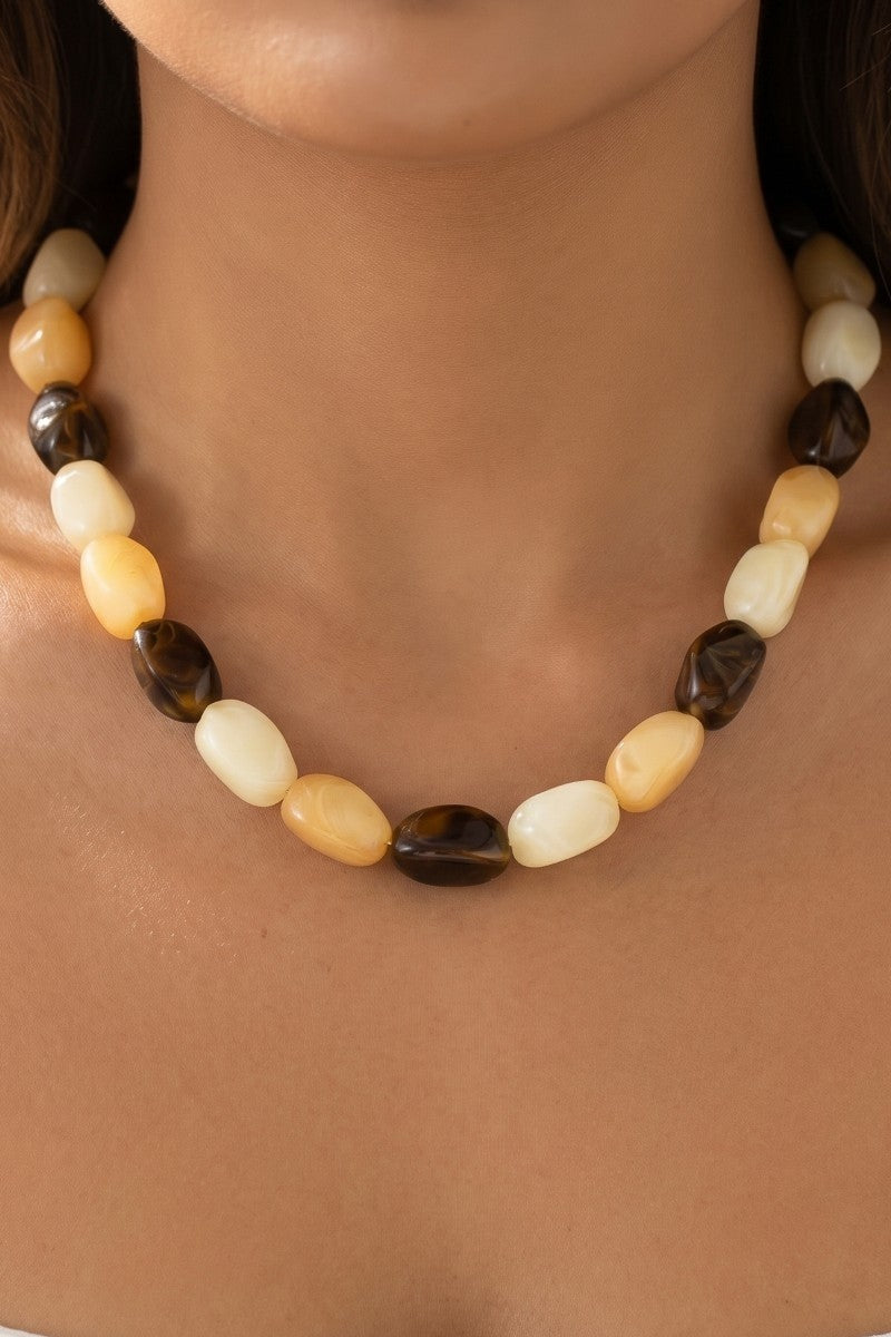 Chunky Tumbled Bead Necklace-Brown