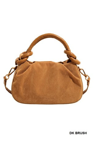 Faux Suede Rouched Mini Handbag