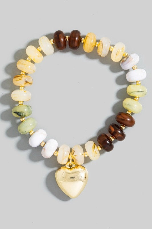 Chunky Beaded Heart Charm Bracelet