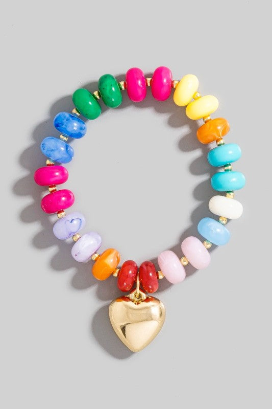 Chunky Beaded Heart Charm Bracelet
