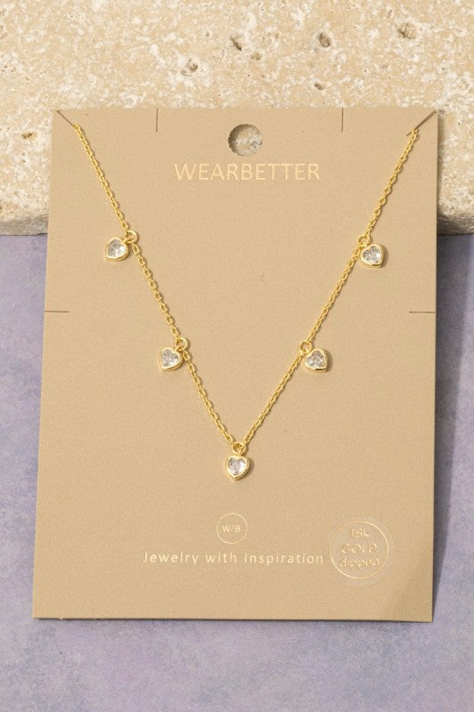 CZ Stationary Heart Charms Necklace
