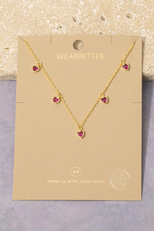 CZ Stationary Heart Charms Necklace