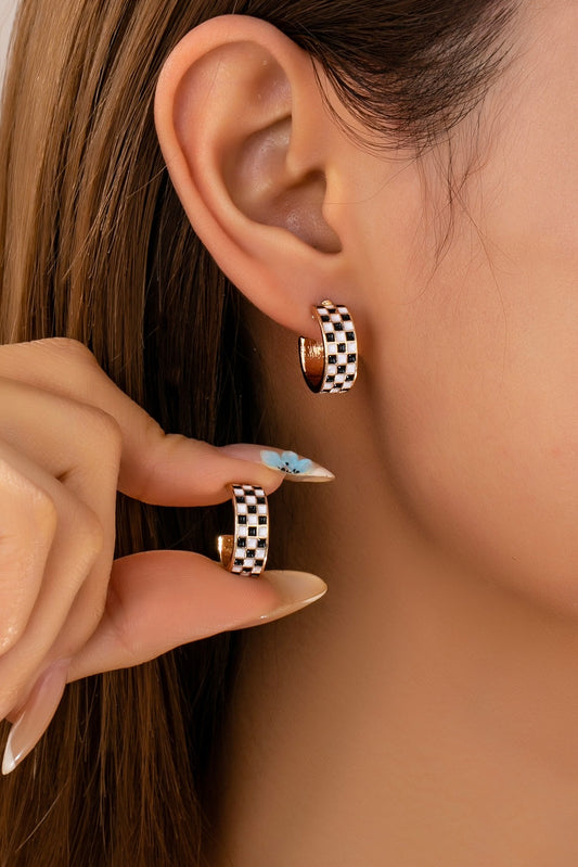 Enamel Checkered Hoop Earring-Blk/Wht