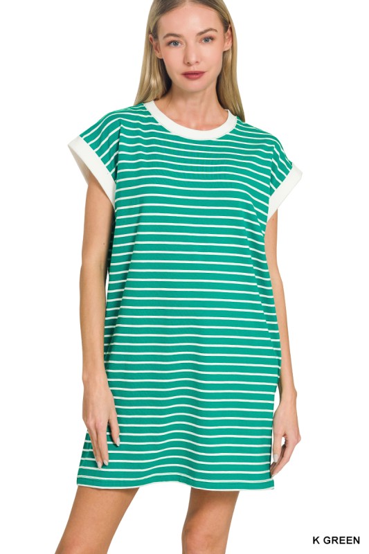 Striped Contrast Trim T-Shirt Dress