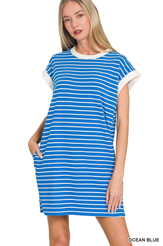 Striped Contrast Trim T-Shirt Dress