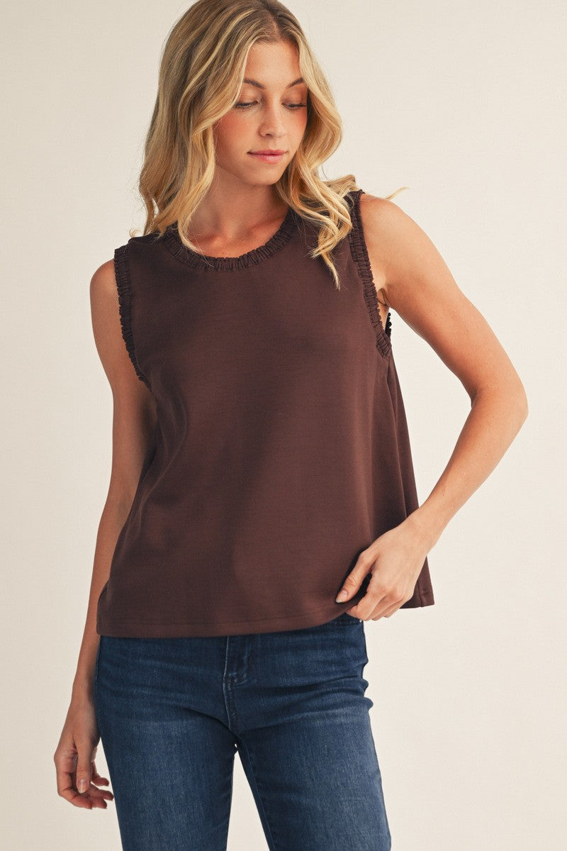 Solid Sleeveless Smocked Edge Top