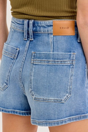 High Rise Sailor Front Pocket Denim Shorts