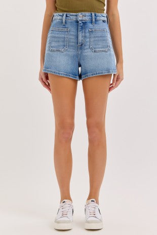 High Rise Sailor Front Pocket Denim Shorts