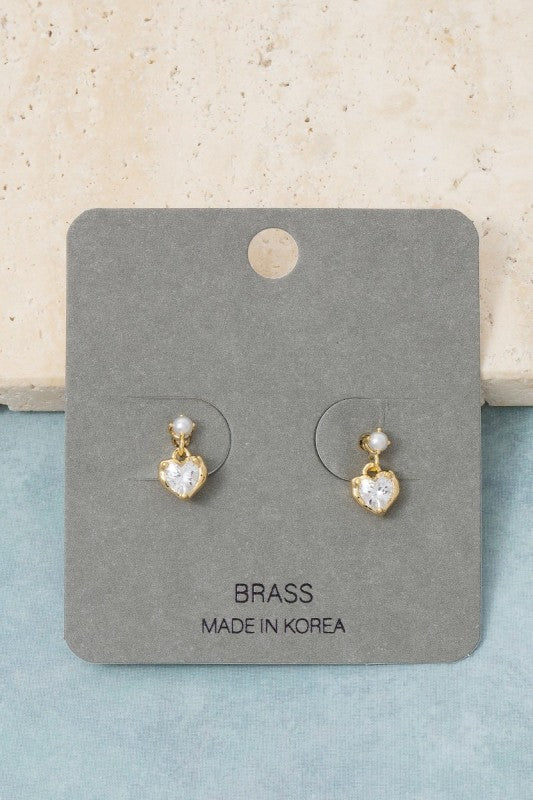 Mini CZ Heart Drop Earrings