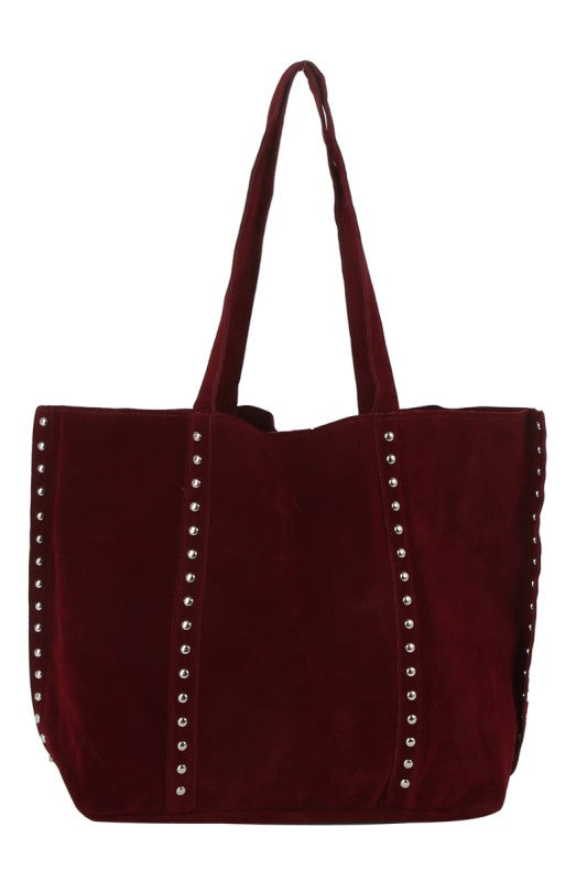 Studded Faux Suede Shoulder Bag
