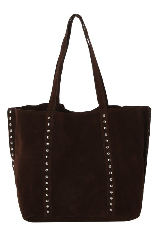 Studded Faux Suede Shoulder Bag