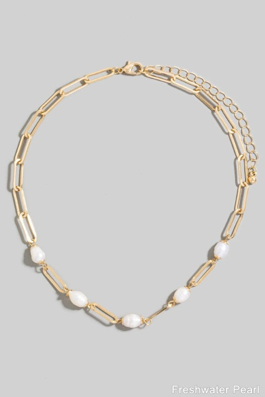 Freshwater Pearl Paper Clip Chain Necklace