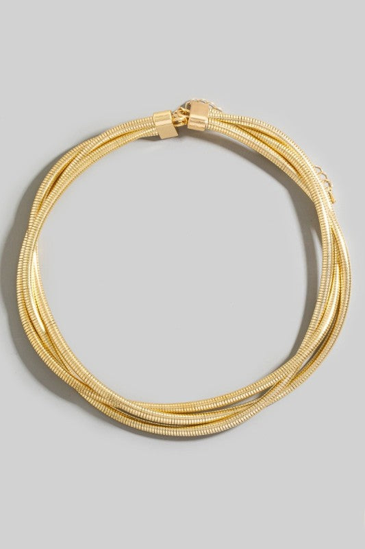 Triple Twist Snake Chain Necklace-Gold