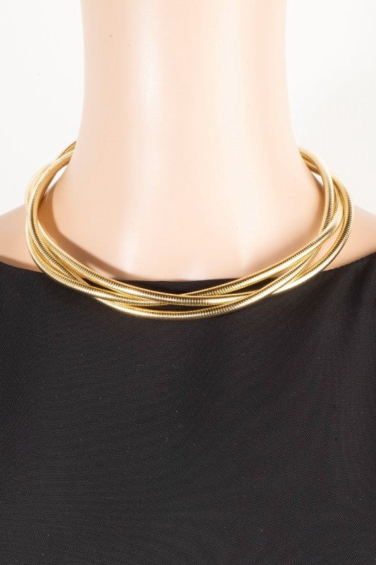 Triple Twist Snake Chain Necklace-Gold
