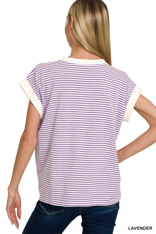 Skinny Stripe Contrast Trim Top-Spring