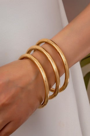 Shiny Gold Tube Bangle Bracelet Set