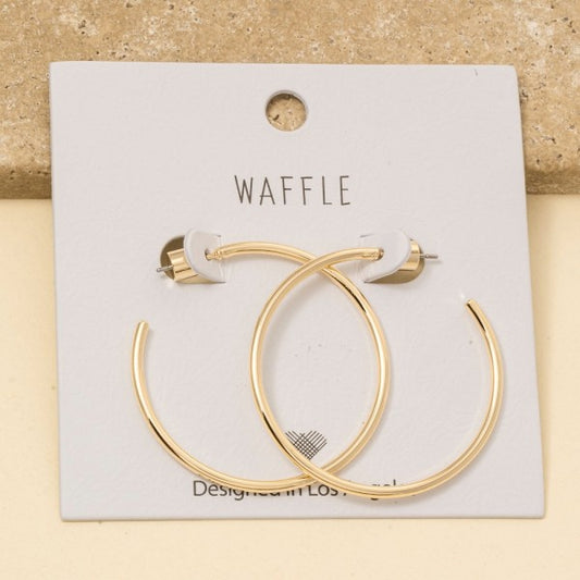 Thin Gold Cylinder Back Hoop Earring