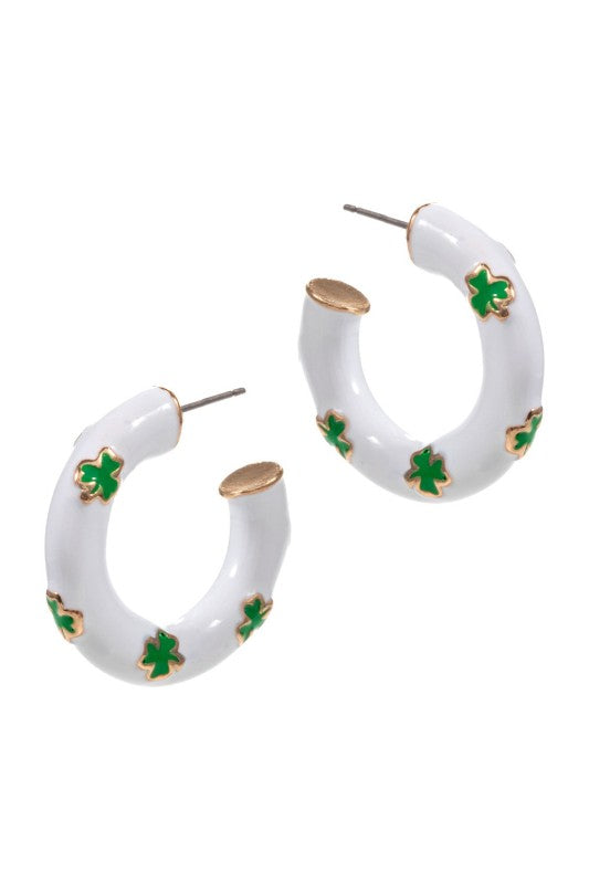 Enamel Shamrock Hoop Earring