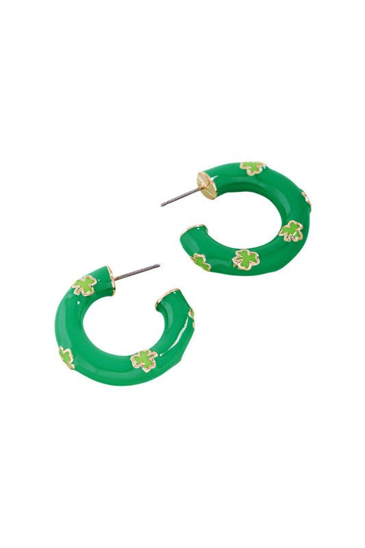 Enamel Shamrock Hoop Earring